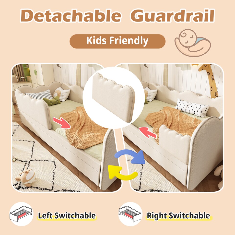 image 1 of 3ft Single Daybed Frame with Slatted Base, Multi-Functional Bed for Adults & Children