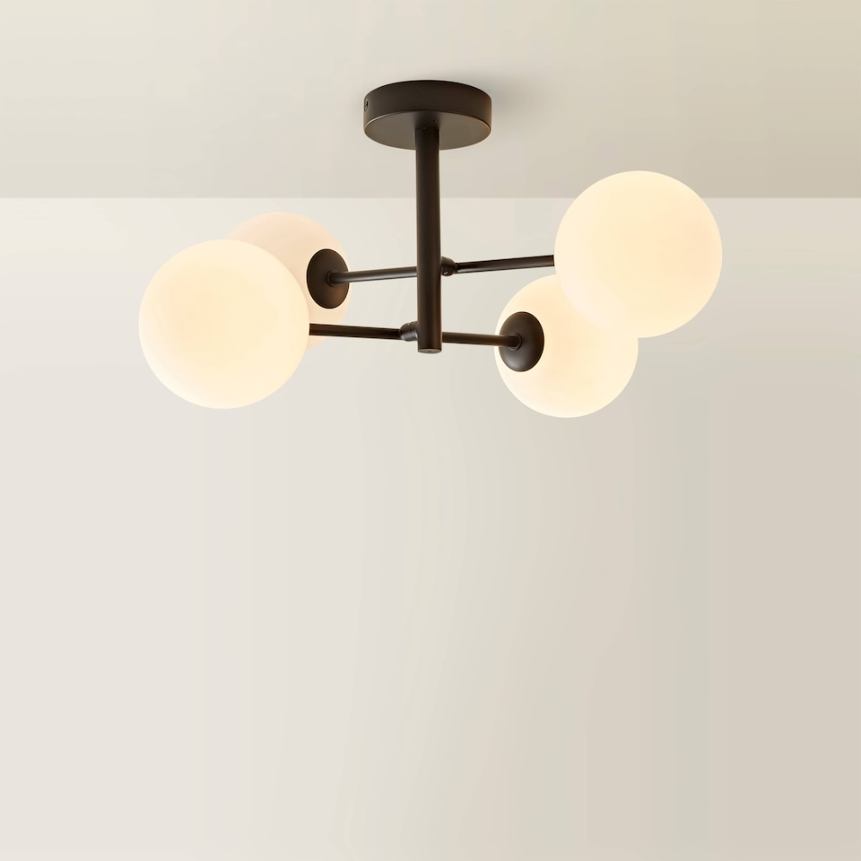 image 1 of ValueLights Darla Black Opaque Globe Bathroom Ceiling Light & Bulbs | Black
