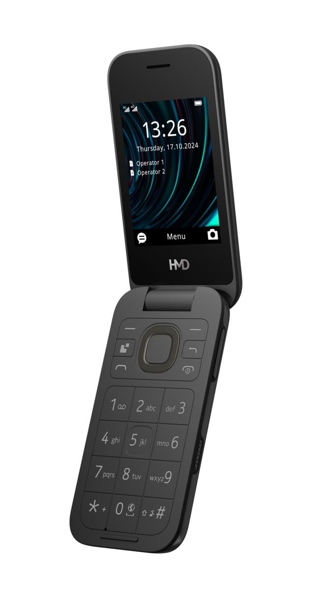 HMD 2660 Flip Mobile Phone (2.8 Inch Main Display, 1.77 Inch Second Display, 4G + 4G, Bluetooth, 128 MB, 1450 mAh Battery, FM Radio, MP3 Player, 0.3 MP Camera) Charcoal