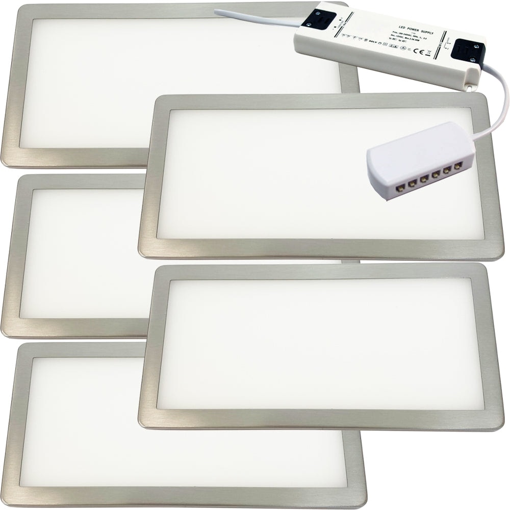 5-Pack Brushed Nickel Ultra-Slim Under Cabinet Kitchen LED Light Kit with Warm White Diffused Glow