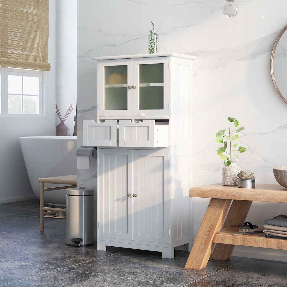 image 1 of COSTWAY Bathroom Storage Cabinet Wood Storage Organizer White