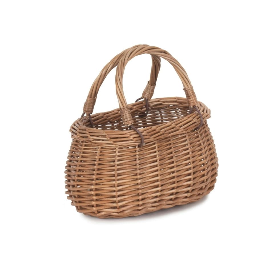 image 1 of Childrens Light Steamed Wicker Swing Handled Coracle Shopping Basket Brown | Brown | One Size