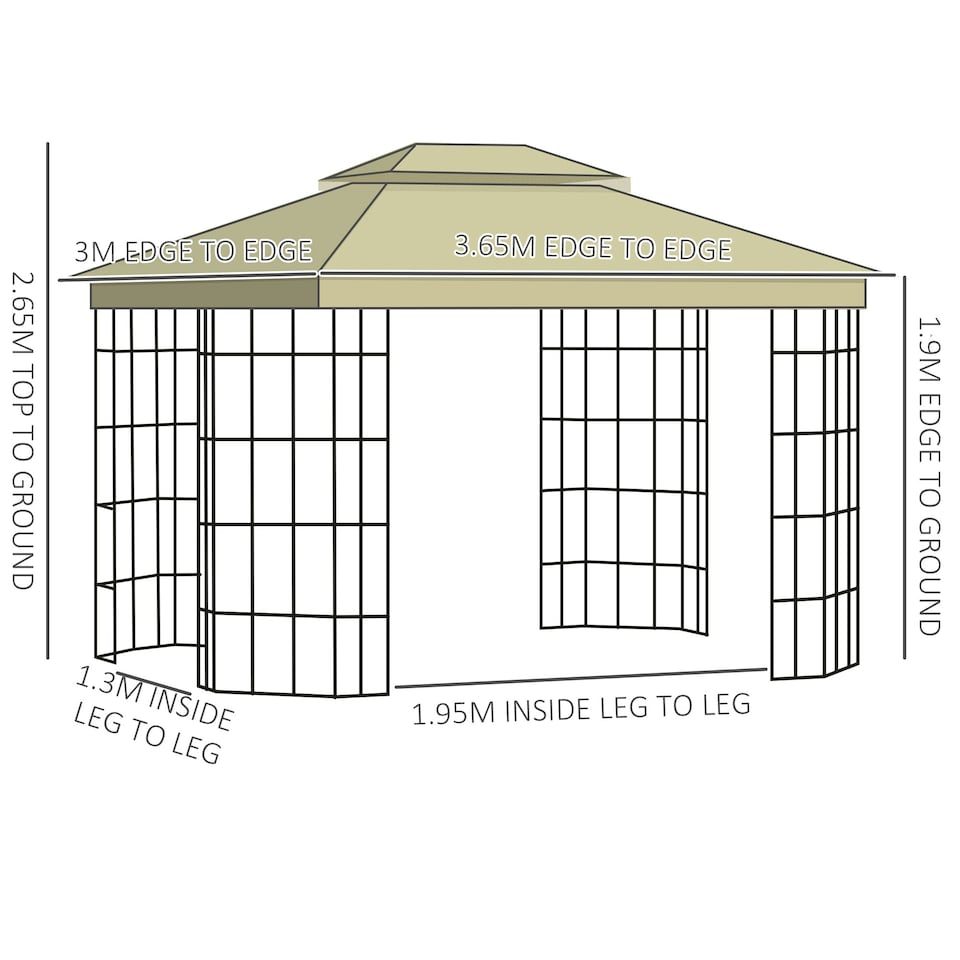 image 1 of Outsunny 3.7m x 3m Patio Gazebo Garden Shelter with Mosquito Netting