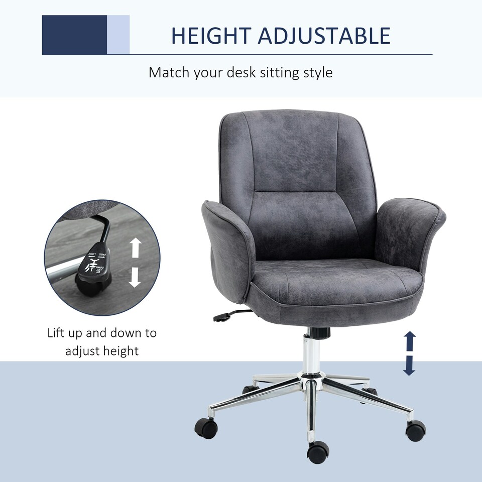 image 1 of Vinsetto Swivel Computer Office Chair Mid Back Desk Chair for Home, Deep Grey