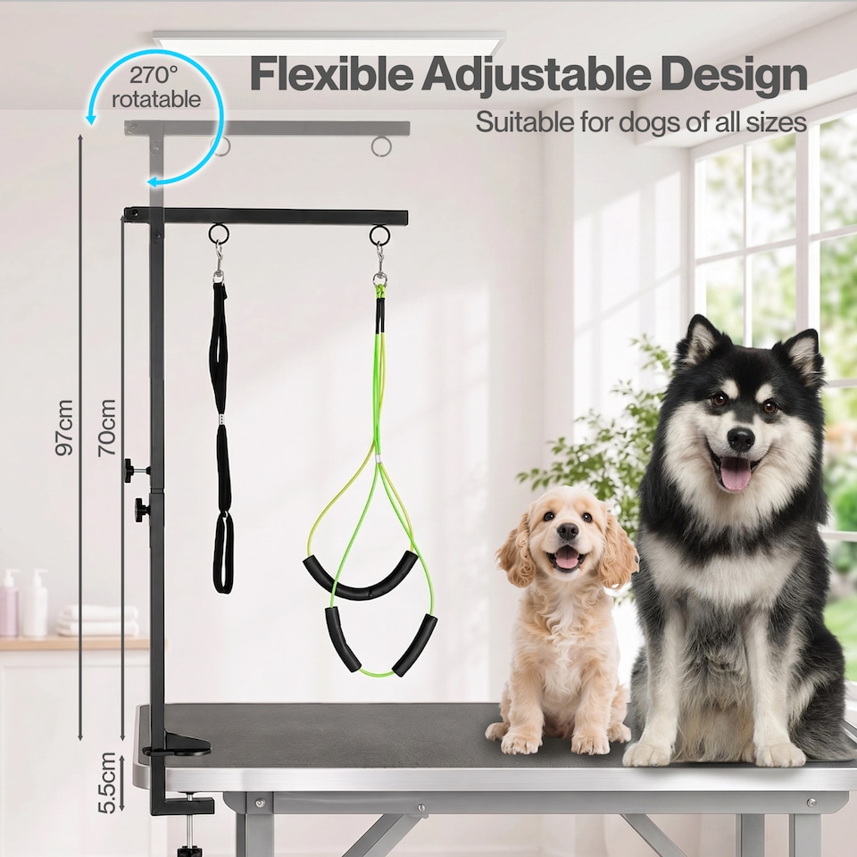 image 1 of Skylos Dog Grooming Table Arm Adjustable 270° Steel Clamp Hammock for Home Black