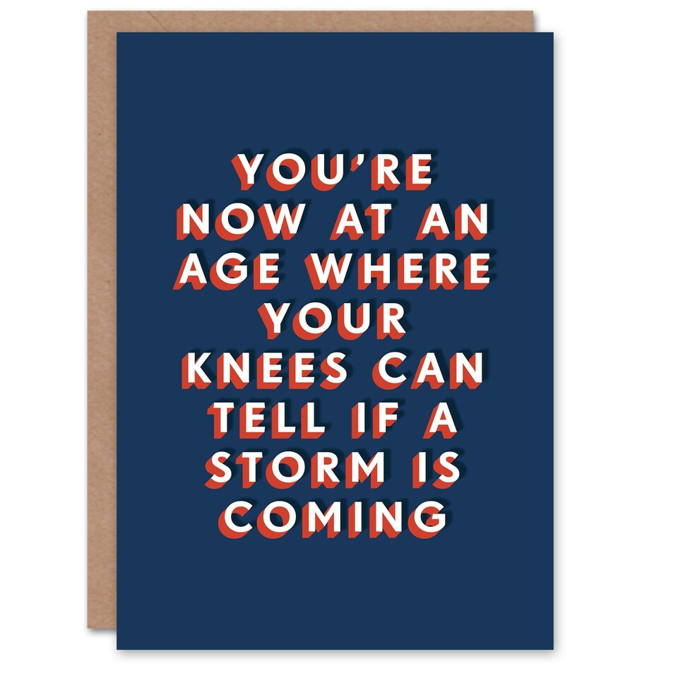 image 1 of At Age Where Knees Know Storm Is Coming For Him Funny Birthday Card