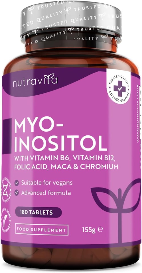 image 1 of Nutravita Myo-Inositol Tablets with Folic Acid, Vitamin B6, B12, Maca and Chromium - PCOS Supplement - Prenatal Vitamins for Women - 180 Vegan Tablets