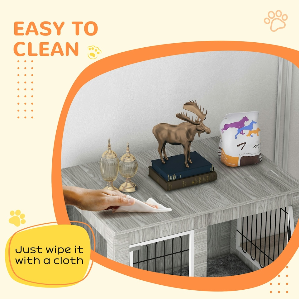image 1 of PawHut Dog Crate Furniture, Dog Crate End Table w/ Soft Cushion, Double Door