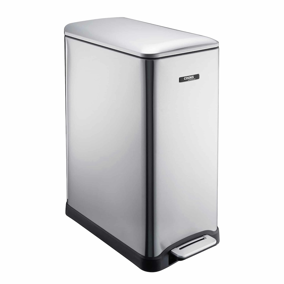 image 1 of Cooks Professional Dual Recycle Slimline Pedal Bin 50L | 20L & 30L Removable Compartments | Silver