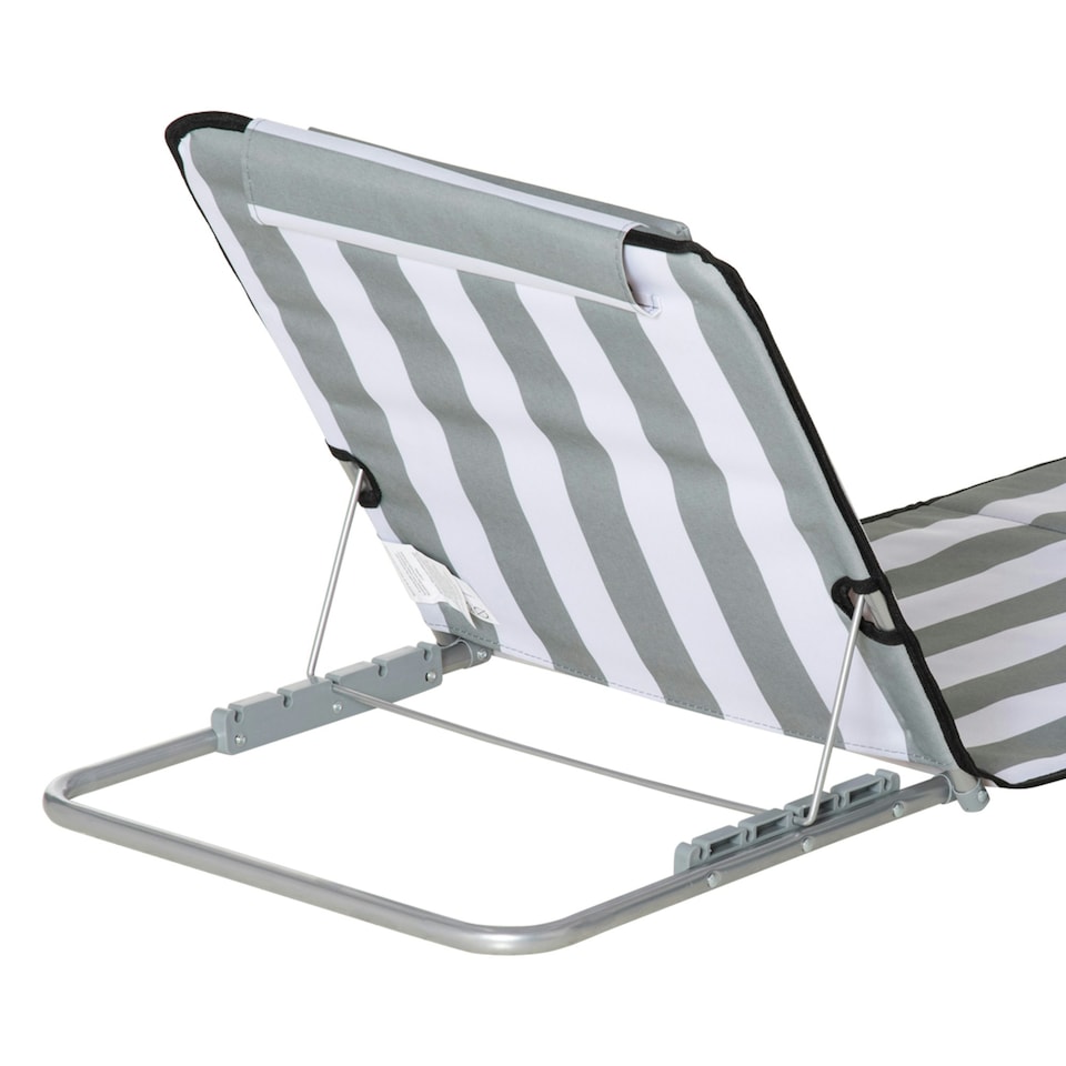 image 1 of Outsunny 2 Pieces Outdoor Beach Mat Steel Reclining Chair Set w/ Pillow Grey