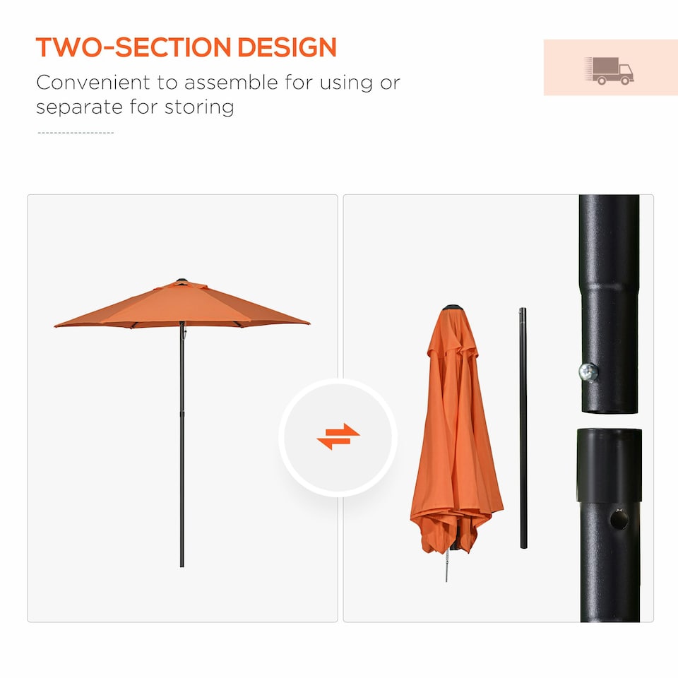 image 1 of Outsunny 2m Parasol Patio Umbrella, Outdoor Sun Shade with 6 Ribs Orange