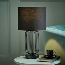 ValueLights Gabbia Matte Black Metal Table Lamp with Small Black Drum Shade