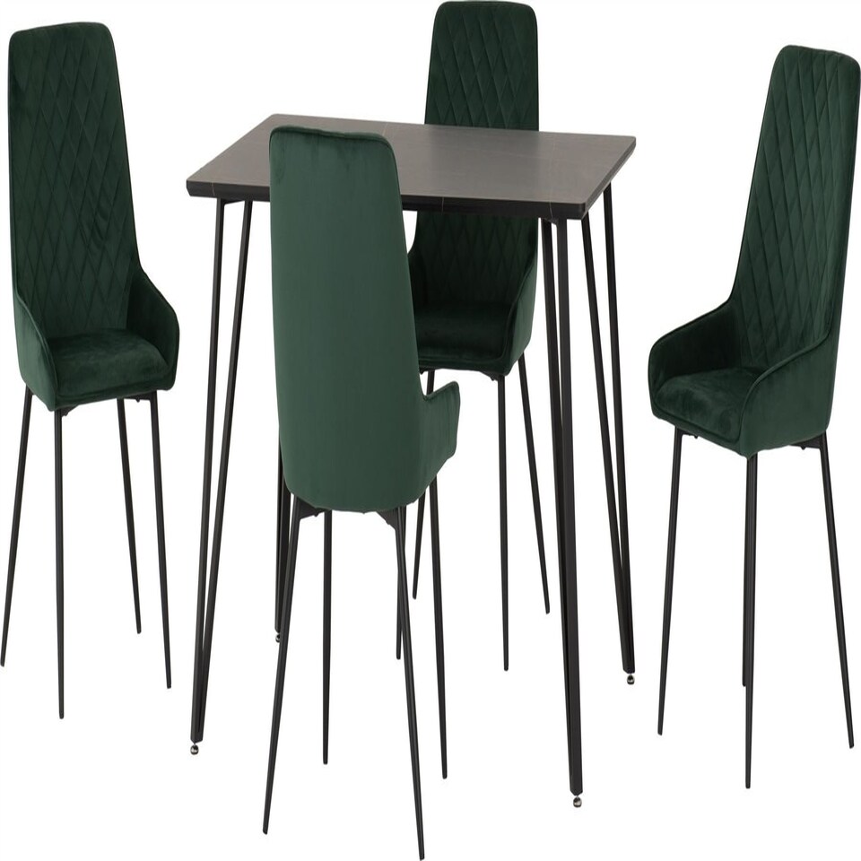 image 1 of Marlow Dining Set with Avery Chairs White | White Marble/Emerald Green