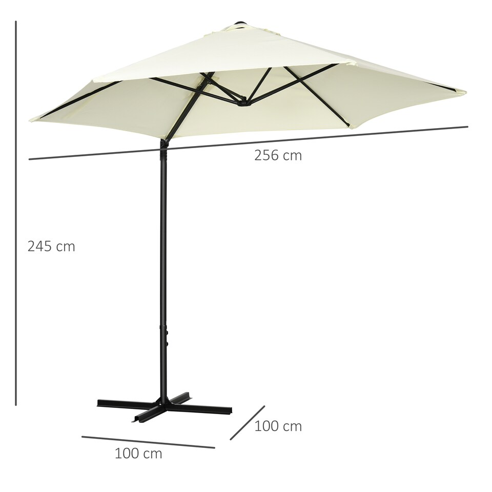 image 1 of Outsunny 2.5M Garden Cantilever Parasol, Offset Roma Patio Umbrella Hanging Sun Shade Canopy Shelter with 360 Rotation and Cross Base, Beige