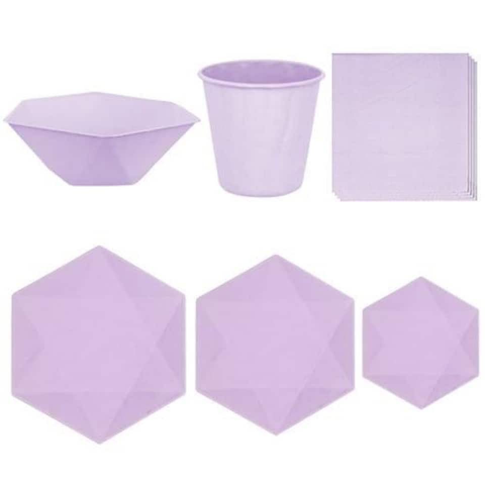 Lavender Purple Hexagonal Vert Decor Compostable 6 Person Party Pack