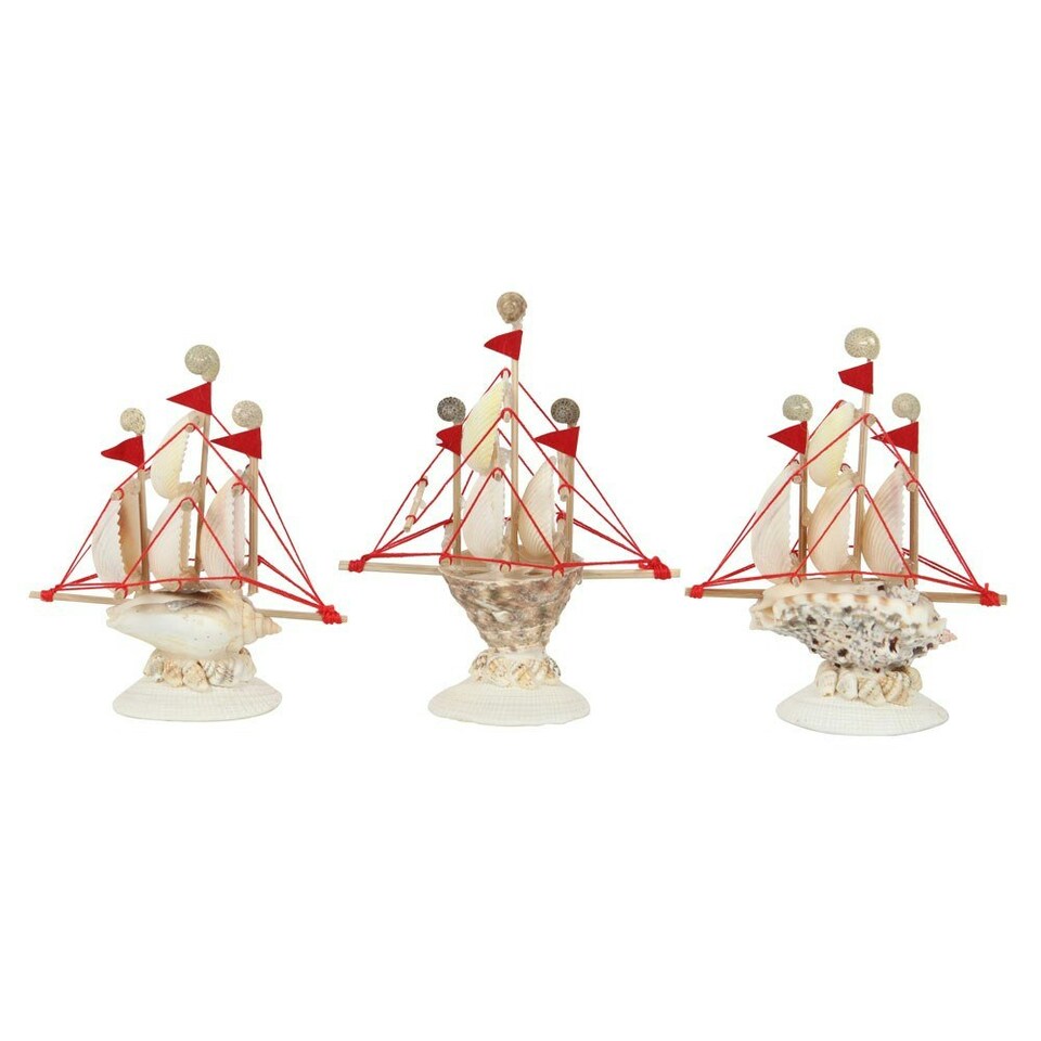 Something Different Shell Galleon Ornament - White/Red/Brown - One Size