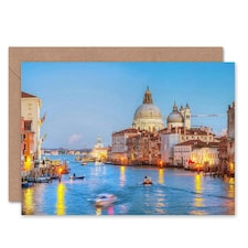 Venice Grand Canal Waterfont Italy Travel Evening Photo Greeting Card