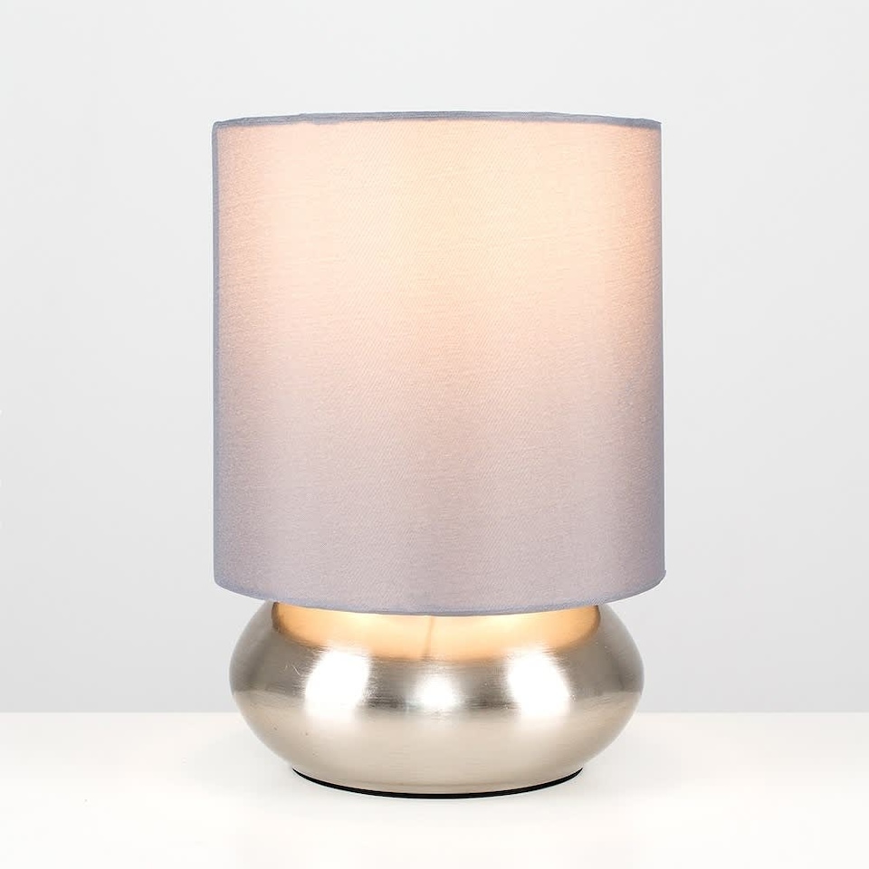 image 1 of ValueLights Pair Of Modern Brushed Chrome Bedside Touch Table Lamps With Grey Shades