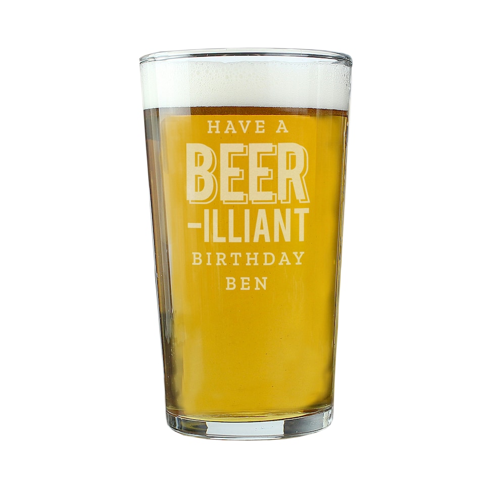 image 1 of Personalised Beer-Illiant Birthday Pint Glass Clear