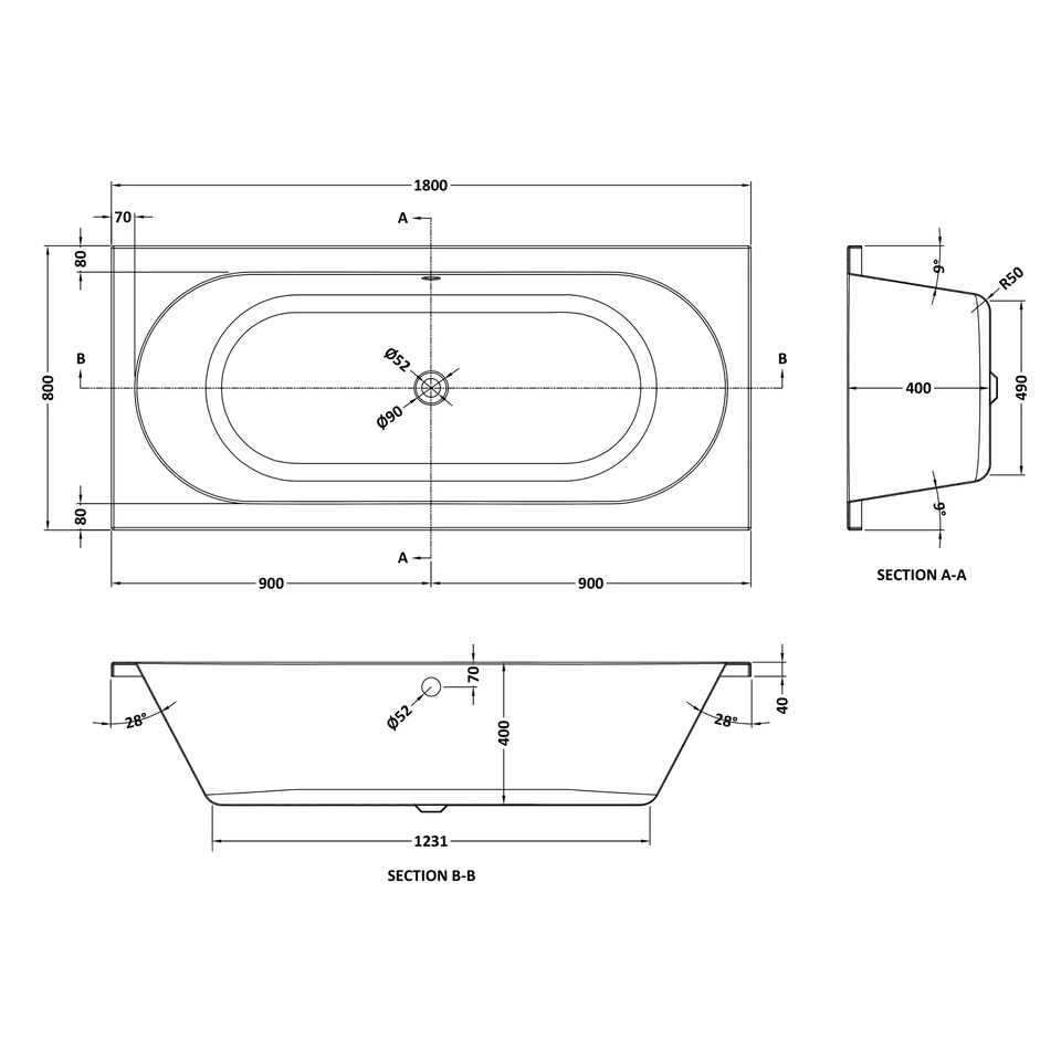 image 1 of Round Double Ended Whirlpool Bath with 12 Chrome Jets and Leg Set, 1800 x 800mm White