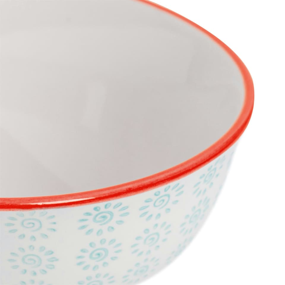 image 1 of Nicola Spring Hand-Printed Cereal Bowls - 16cm - Turquoise - Pack of 6 Multi