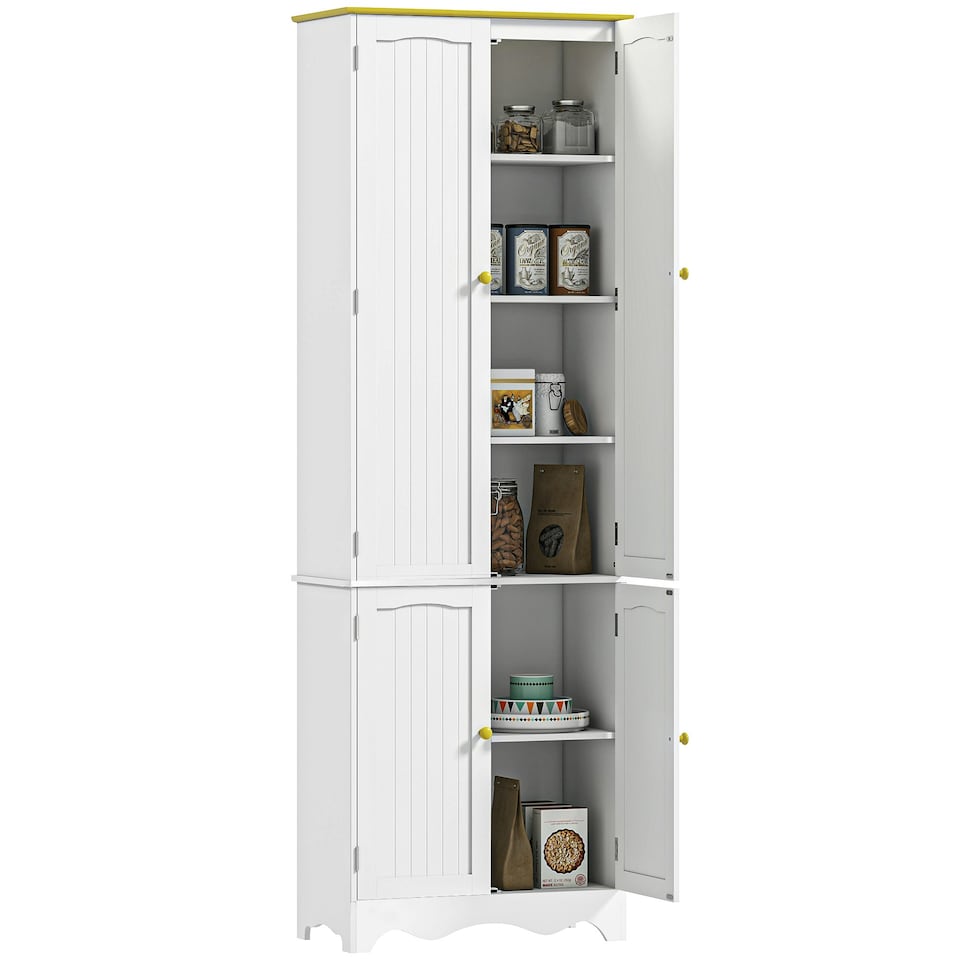 image 1 of HOMCOM Freestanding Kitchen Cupboard 4-Door Storage Cabinet w/ 4 Shelves, White