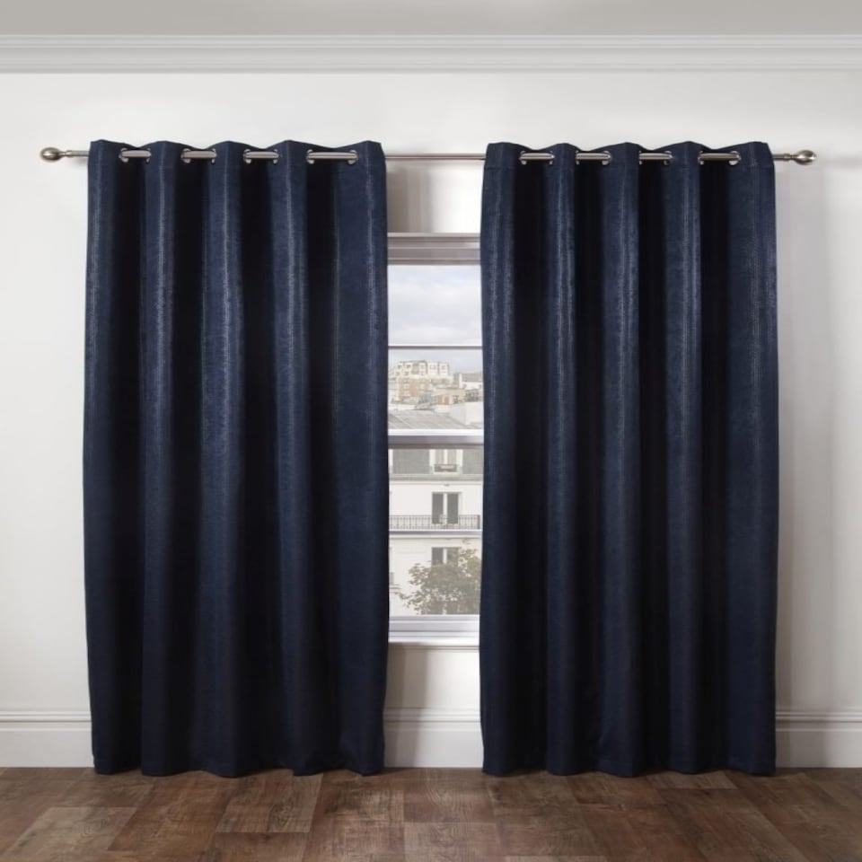 image 1 of Metro Thermal Blackout Eyelet Curtains 168cm x 228cm Navy | Blue | Blue
