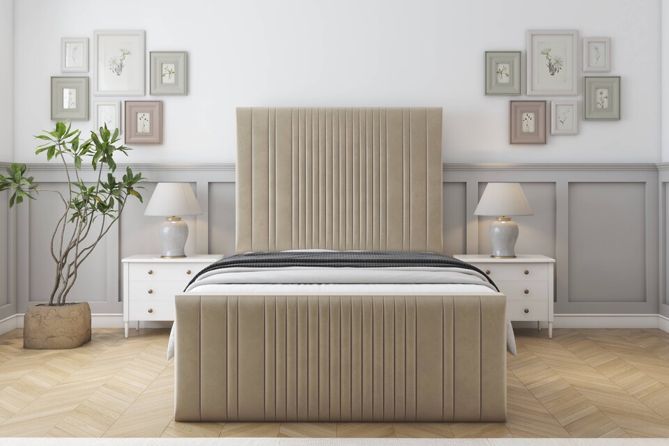 image 1 of Sloomy Kingsley Almond Coniston Bed Frame With Mattress With 50" Upholstered Headboard 5' King