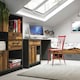 image 5 of Brooklyn Low Bookcase with 2 Doors and 2 Drawers in Walnut and Dark Matera Grey