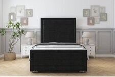 Sloomy Ashford Black Plush Bed Frame With Mattress With 50" Upholstered Headboard 4' Small Double