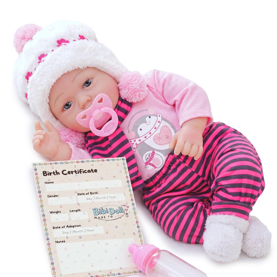 image 1 of BiBi Doll 17" Snowflake Reborn Baby Doll Girl With Toy Dummy & Bottle