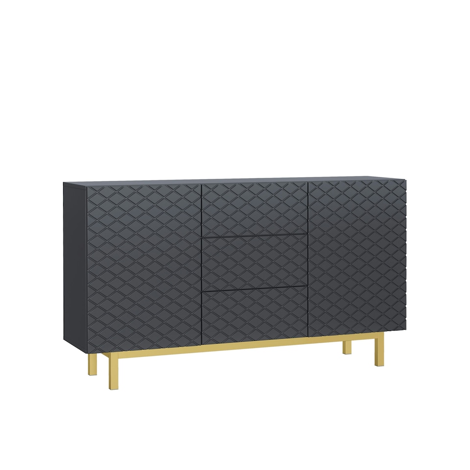 image 1 of Grey Sideboard 140cm – Diamond Pattern Fronts with Gold Legs Grey