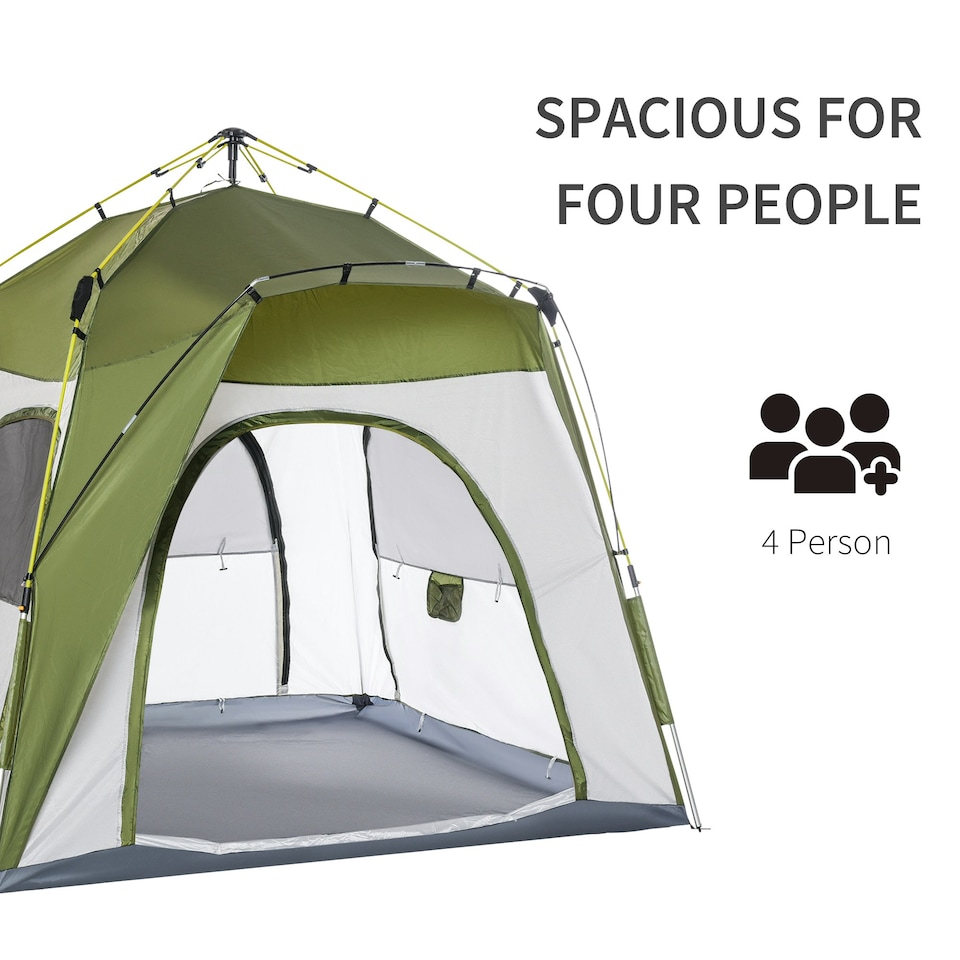 image 1 of Outsunny 4 Man Pop Up Tent Camping Backpacking Dome Tent, Green