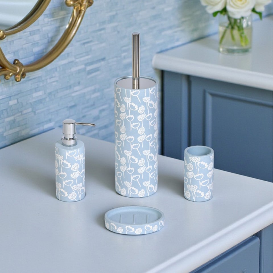 image 1 of Buttercup Light Blue Floral 4 Piece Bathroom Accessory Set | Blue | Light Blue | 1