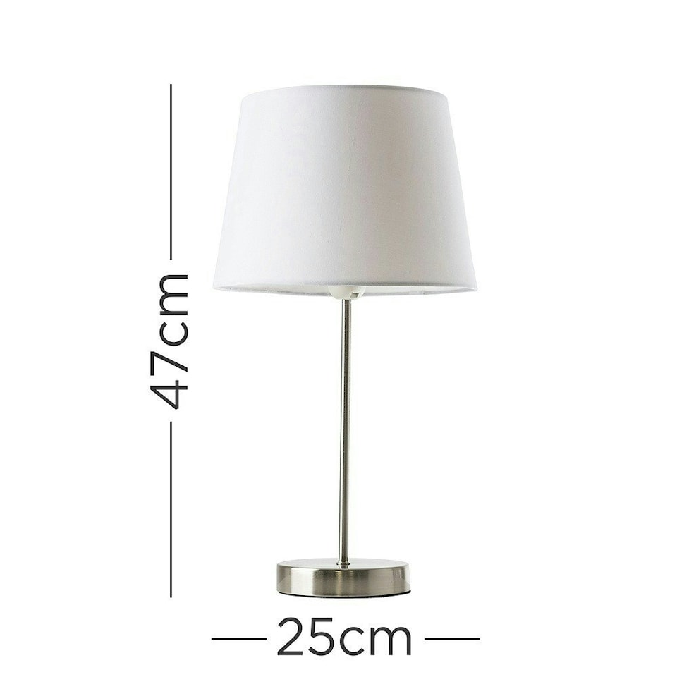 image 1 of ValueLights Modern Pair Of Satin Silver Table Lamps With White Shades White
