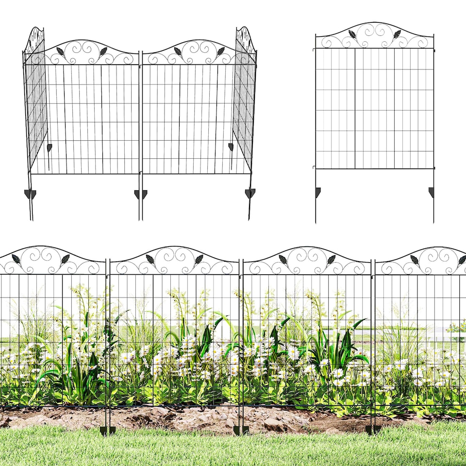 image 1 of Outsunny Garden Decorative Fence 4 Panels 44in x 12ft Steel Wire Border Edging