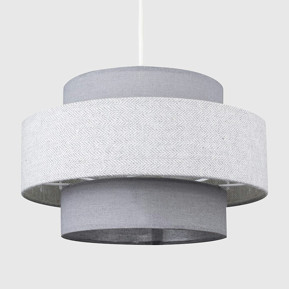 image 1 of ValueLights Pair Weaver 3 Tier Grey Ceiling Pendant Shade Grey