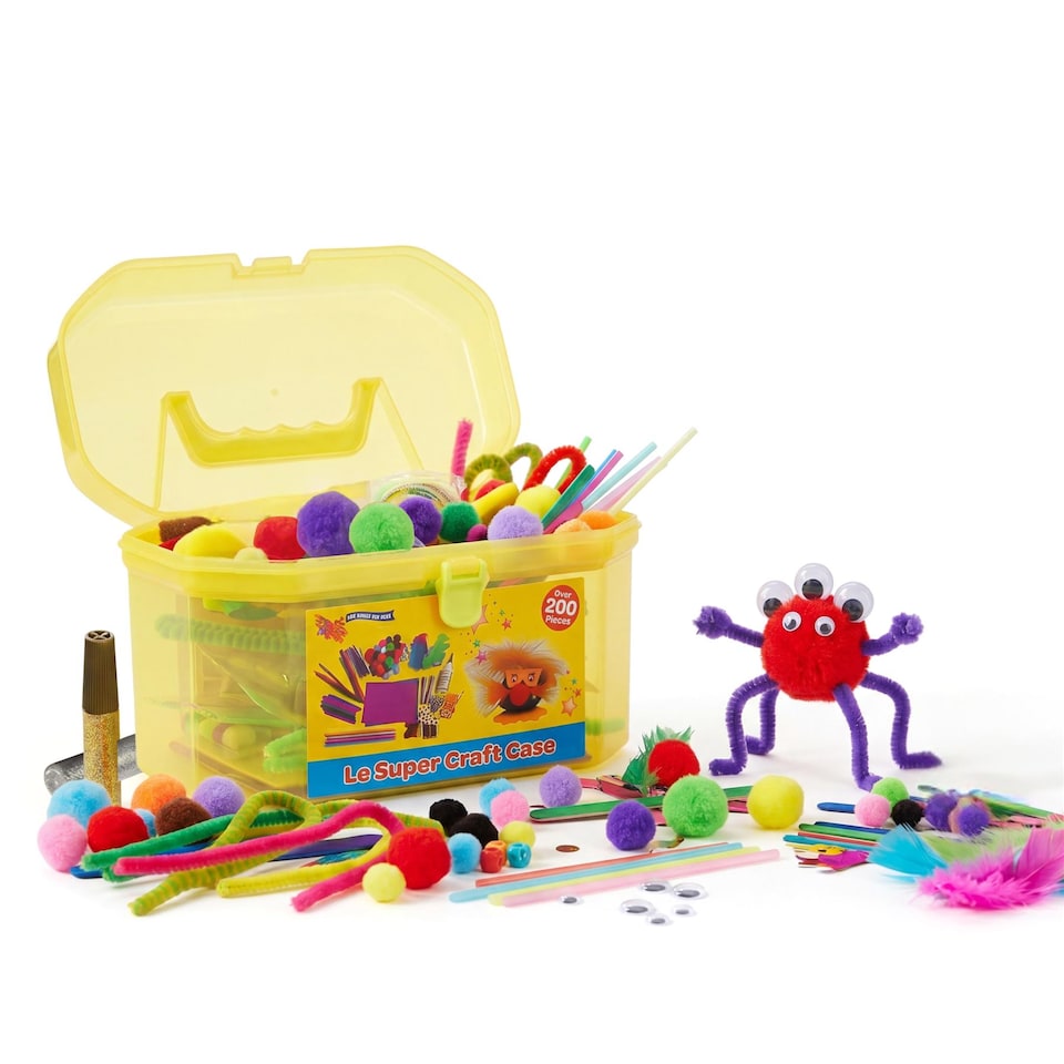 image 1 of The Magic Toy Shop 200 Piece Arts and Crafts Kit Yellow Carry Case Supplies Set