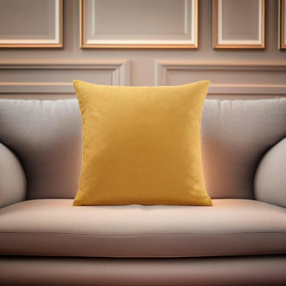 image 1 of Plain Chenille Velvet 45cm x 45cm Ochre Cushion Set of 4 | Yellow | 45cm x 45cm x 10cm | 4