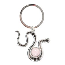 Something Different Serpentine Snake Rose Quartz Keyring - Silver/Pink - One Size