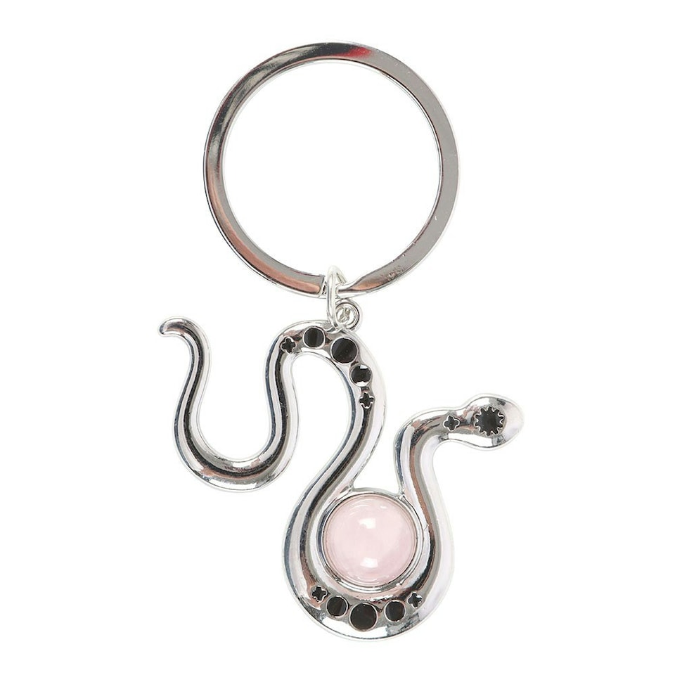 image 1 of Something Different Serpentine Snake Rose Quartz Keyring - Silver/Pink - One Size