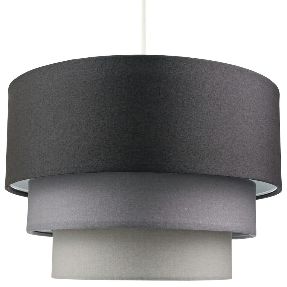 image 1 of Contemporary Round Triple Tier Soft Grey Cotton Fabric Pendant Light Shade