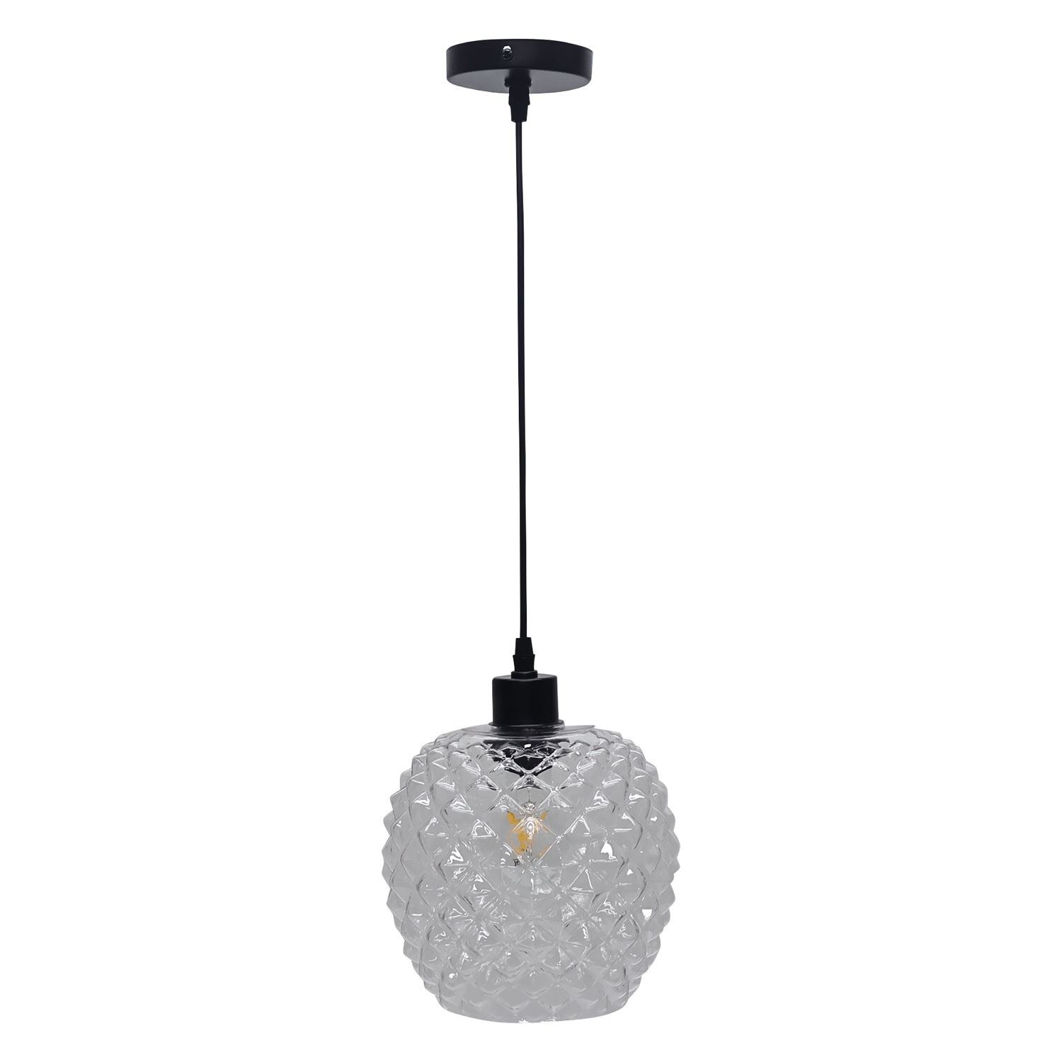 First Choice Lighting Baine - Clear Textured Glass with Black Pendant Fitting