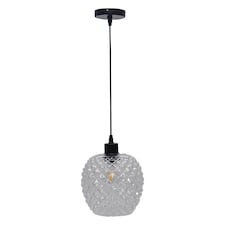 Baine - Clear Textured Glass with Black Pendant Fitting | Clear | Clear | 1