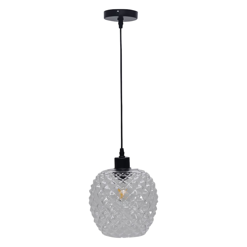 image 1 of Baine - Clear Textured Glass with Black Pendant Fitting | Clear | Clear | 1