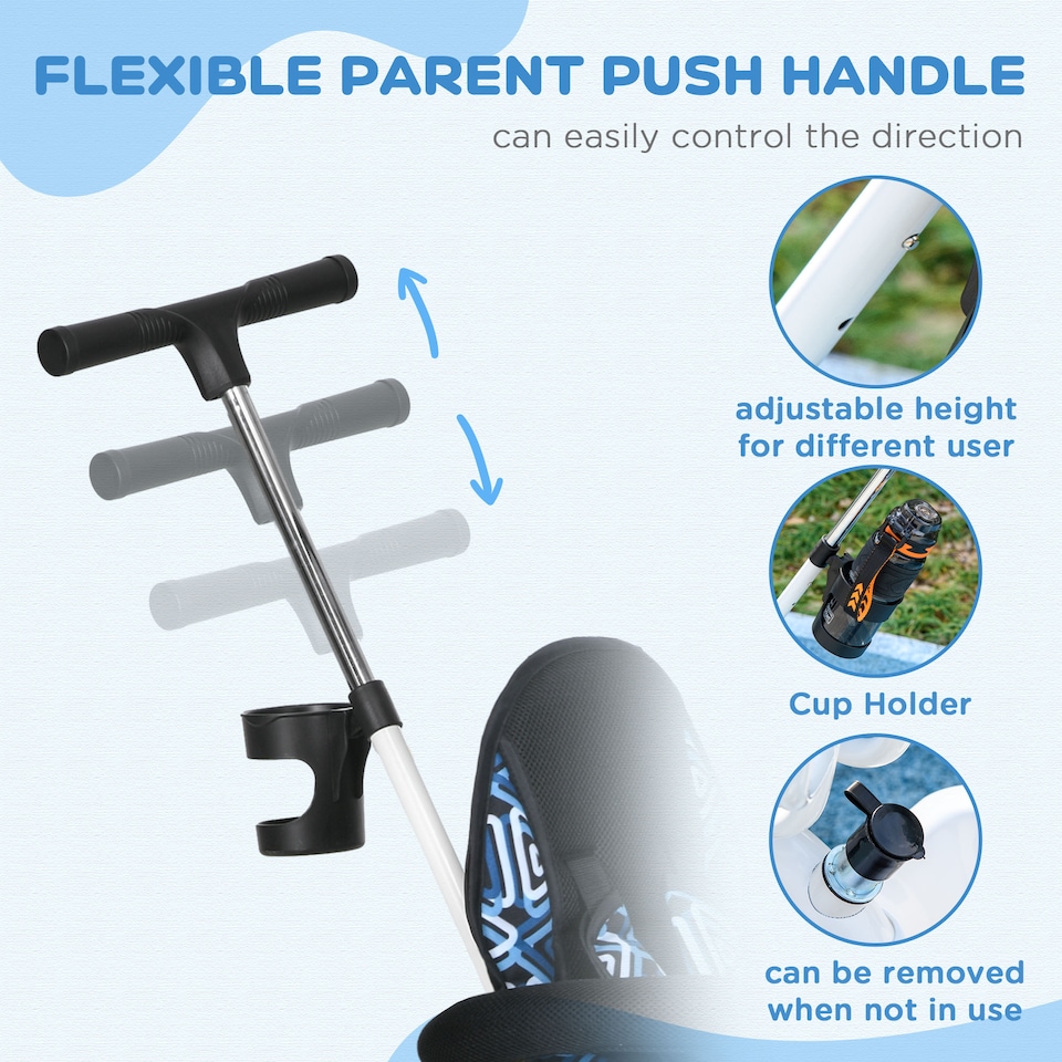 image 1 of HOMCOM Trike, 6 in 1 Tricycle for Kids, Baby Trike with Push Handle, Removable Canopy, 5-Point Seat Harness, Storage Basket, for 18Months -5 Years, Blue