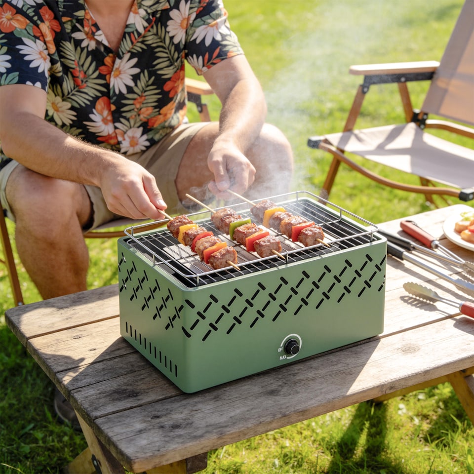 image 1 of Outsunny Portable Charcoal BBQ Grill with Built-in Fan, Light Green | Green | Light Green | 45.5 x 29 x 21 cm