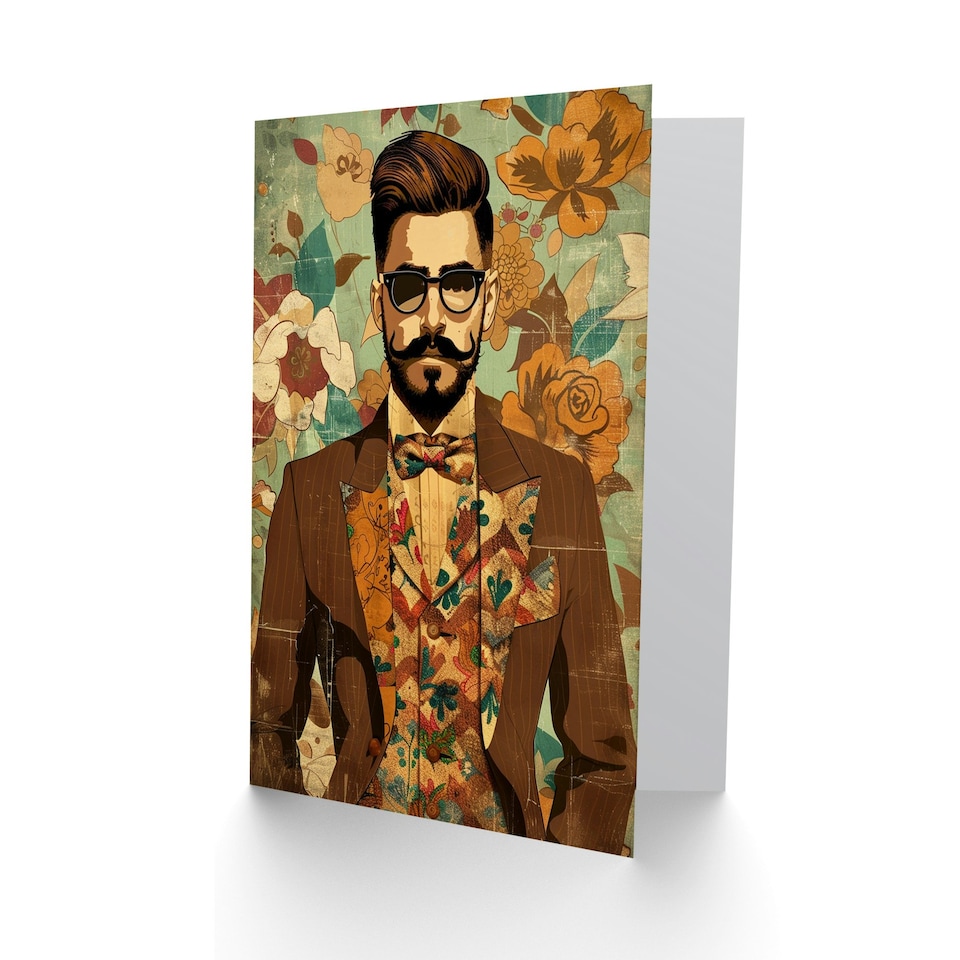 image 1 of Dapper Man Floral Pinstripe Suit Gentleman Him Birthday Card