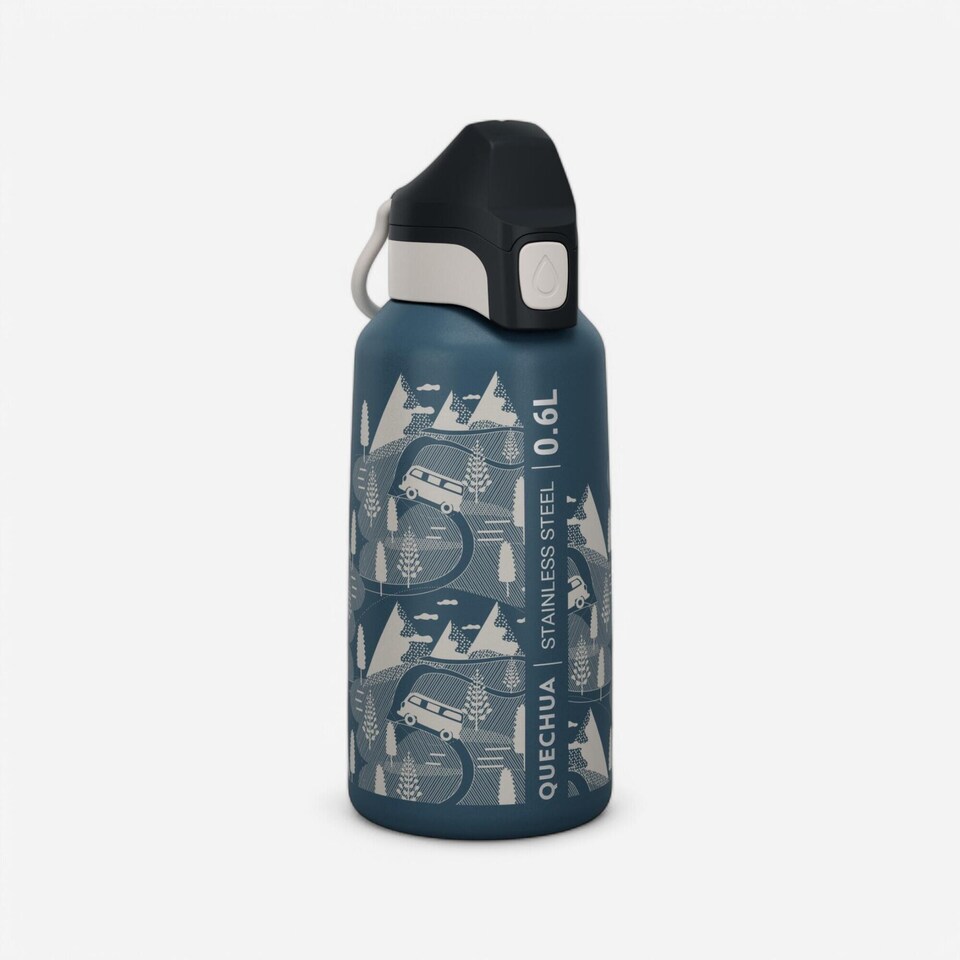image 1 of Decathlon 0.6 L kids’ stainless steel water flask 500 with instant stopper for hiking