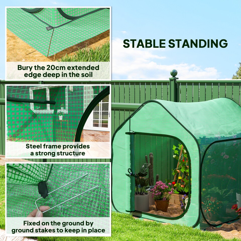 image 1 of Outsunny Mini Pop Up Greenhouse w/ Reinforced PE Cover, Zipper Door, Green | Green | 1